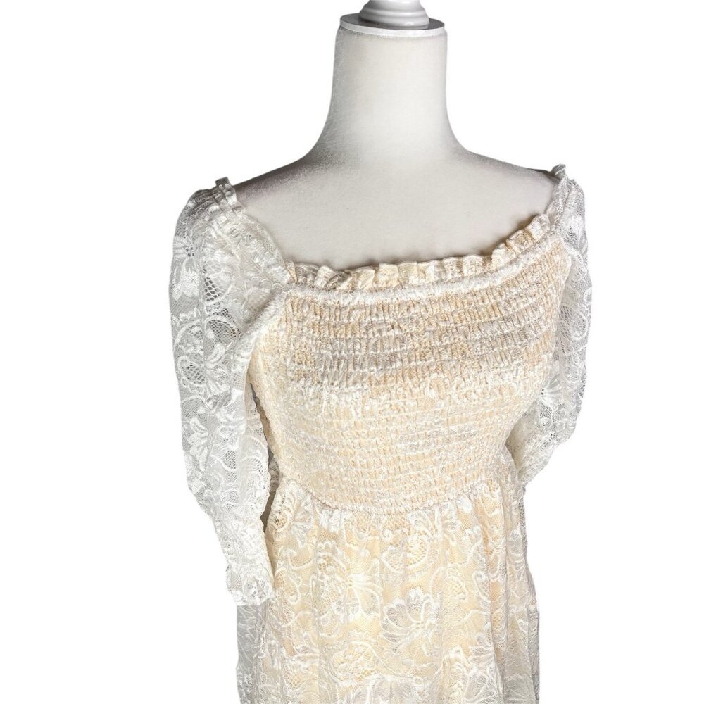 BALTIC BORN Women's Off White Tate Smocked Lace Mini Dress NWT Large - Picture 2 of 7